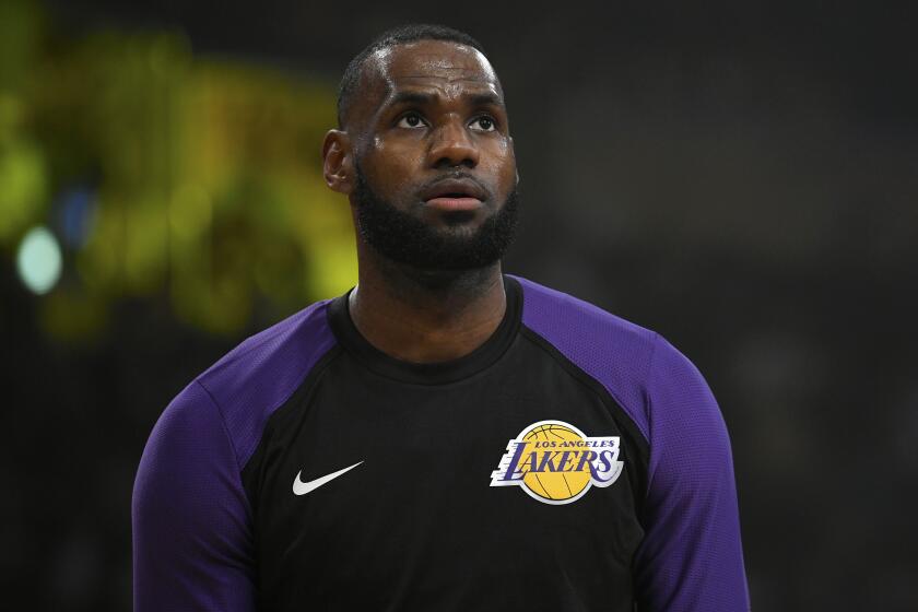 LOS ANGELES, CA - OCTOBER 25: Lebron James #23 of the Los Angeles Lakers during warm up before the game against the Denver Nuggets on October 25, 2018 at STAPLES Center in Los Angeles, California. NOTE TO USER: User expressly acknowledges and agrees that, by downloading and or using this photograph, User is consenting to the terms and conditions of the Getty Images License Agreement. (Photo by Robert Laberge/Getty Images)