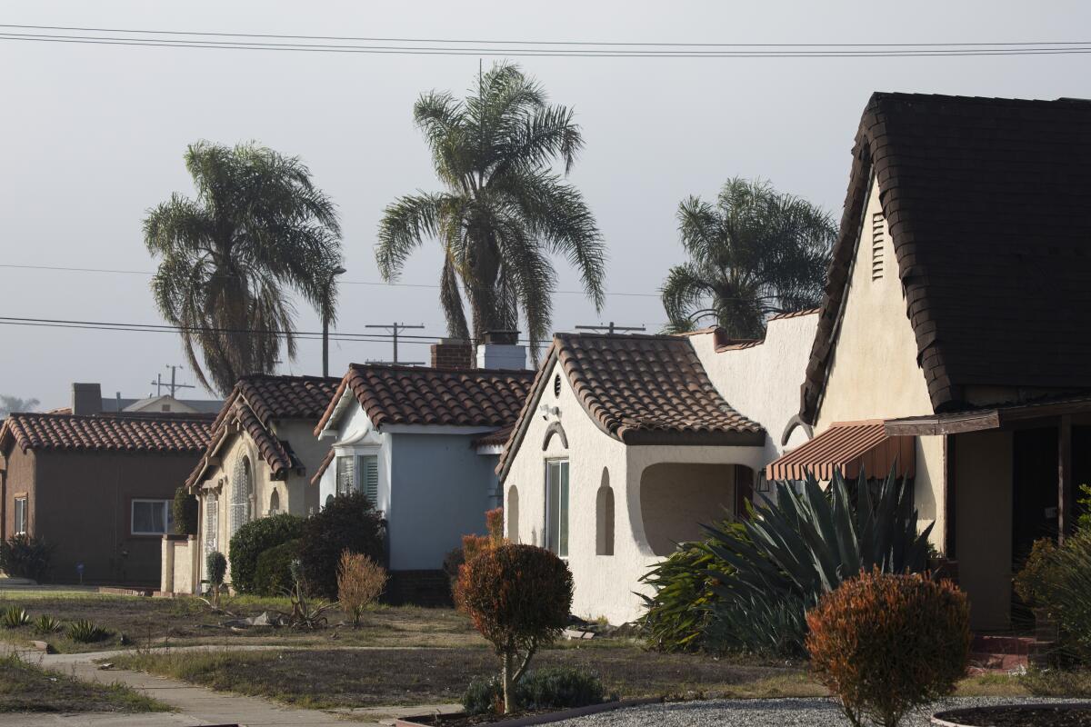 A row of houses in a South Los Angeles neighborhood.
