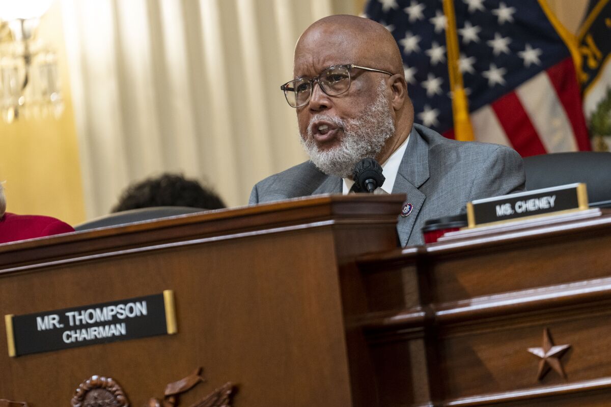 Jan. 6 committee Chair Rep. Bennie Thompson (D-Miss.) speaks during Monday's hearing.