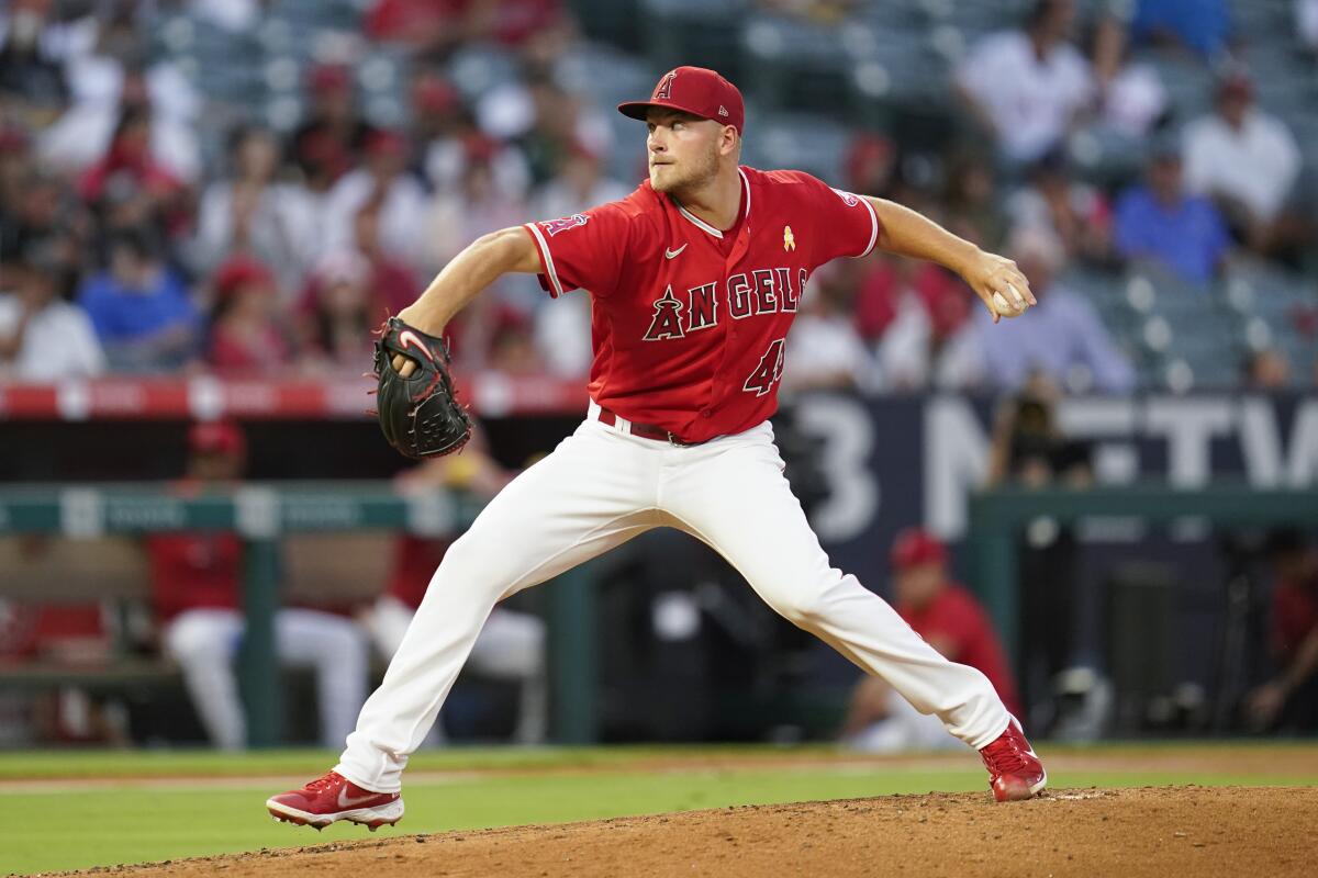 Angels starting pitcher Reid Detmers delivers during the second inning Sept. 2, 2022.