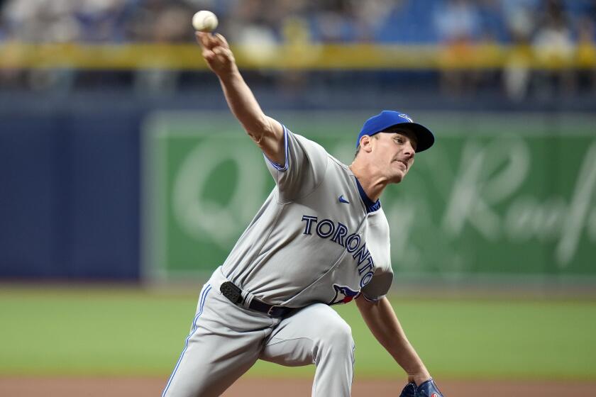 Toronto Blue Jays starting pitcher Chris Bassitt delivers to the Tampa Bay Rays during the first inning of a baseball game Friday, Sept. 22, 2023, in St. Petersburg, Fla. (AP Photo/Chris O'Meara)