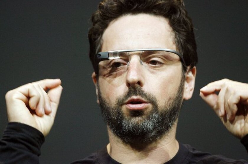 Google co-founder Sergey Brin introduces Google Glass during the company's annual developer conference in June 2012.