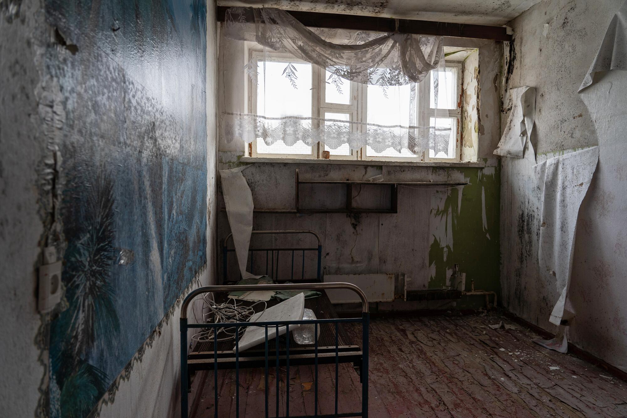 A room in the Bilyayivka school used by Russian soldiers as a prison.