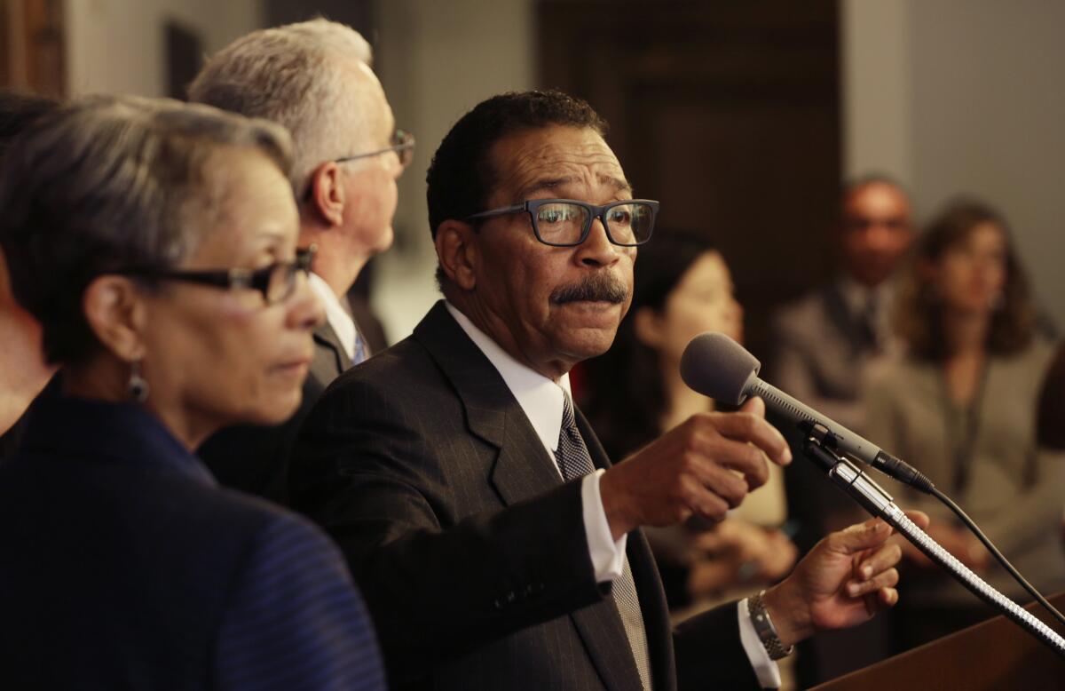 Los Angeles City Council President Herb Wesson at a news conference in May. He has called on his colleagues to create a new position of immigration advocate at City Hall.