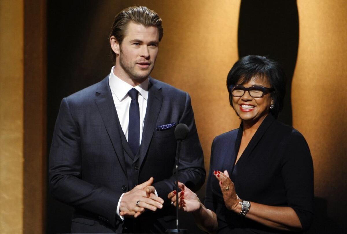 Actor Chris Hemsworth and Academy of Motion Picture Arts and Sciences President Cheryl Boone Isaacs announced the 86th Academy Awards nominations in January. On Tuesday, she was elected to a second one-year term.