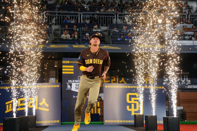 SEOUL, SOUTH KOREA - MARCH 21: Jackson Merrill #3 of the San Diego Padres takes the field prior to the 2024 Seoul Series game between the San Diego Padres and the Los Angeles Dodgers at Gocheok Sky Dome on Thursday, March 21, 2024 in Seoul, California. (Photo by Mary DeCicco/MLB Photos via Getty Images)