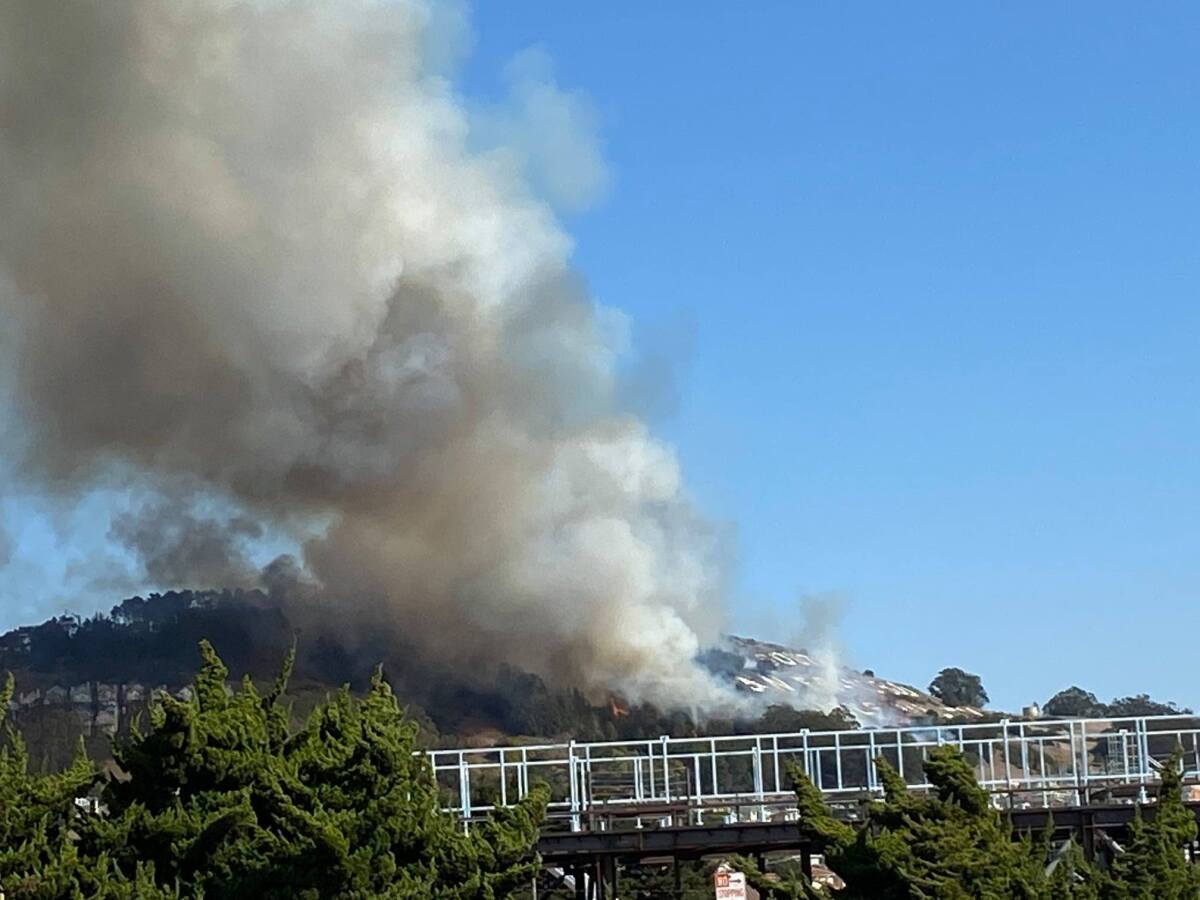 A brush fire erupted at South San Francisco's Sign Hill on Friday afternoon.
