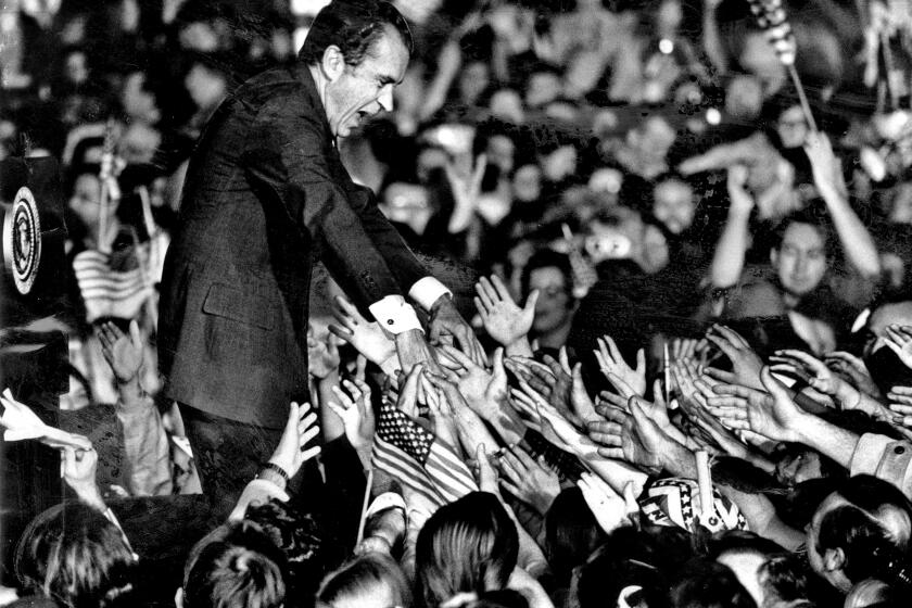 President Richard Nixon at Ontario International Airport, Calif. in Nov. 1972 during final days of presidential campaign.