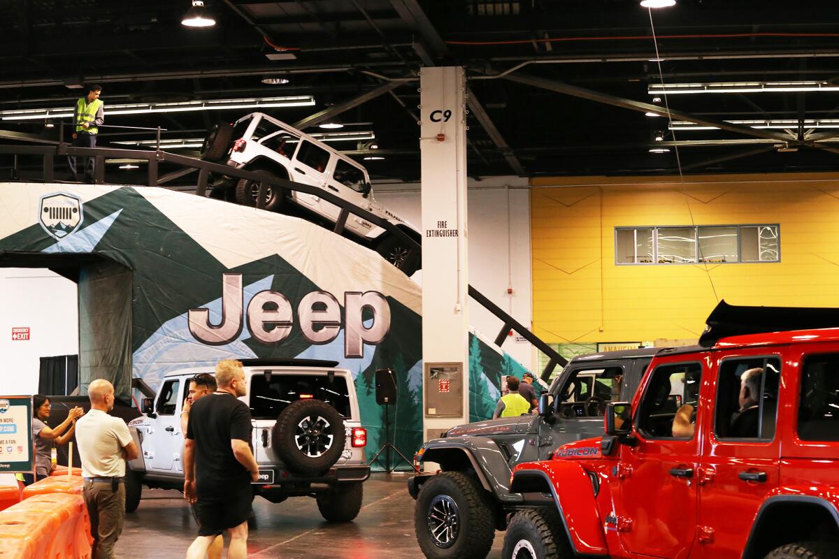  A Jeep Rubicon on the Off-Road Track during the O.C. Auto Show at the Anaheim Convention Center.