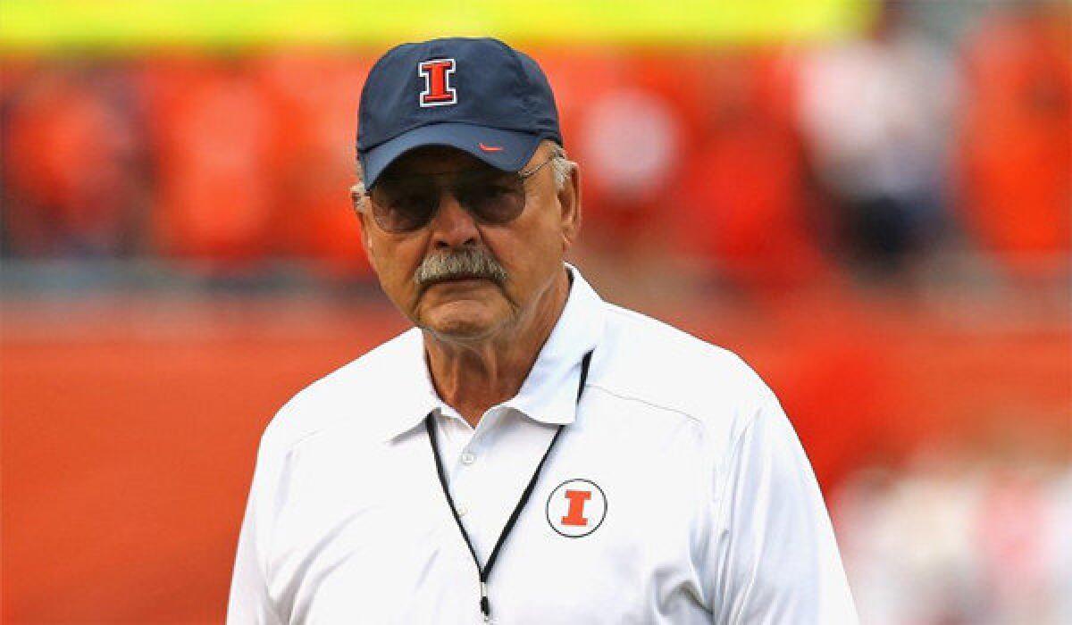 Former Illinois and Chicago Bear great Dick Butkus watches the Fighting Illini take on the Washington Huskies at Soldier Field in Chicago on Sept. 14. The Huskies defeated the Fighting Illini, 34-24.