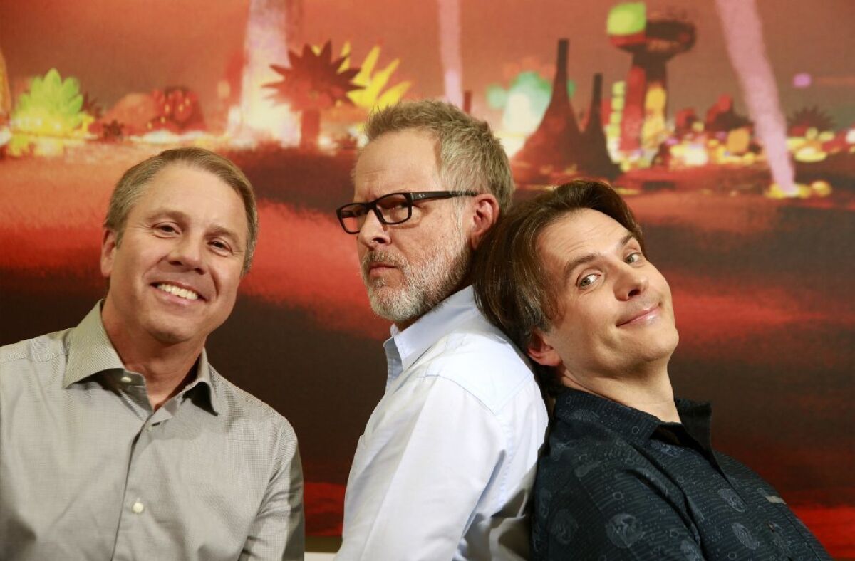 'Zootopia' directors Rich Moore and Byron Howard, center, with producer Clark Spencer at left.