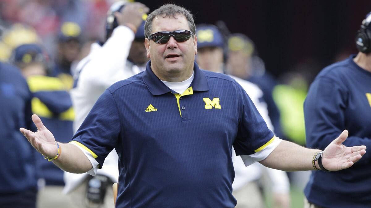 Michigan Coach Brady Hoke on the sideline during Saturday's season-ending loss to Ohio State.
