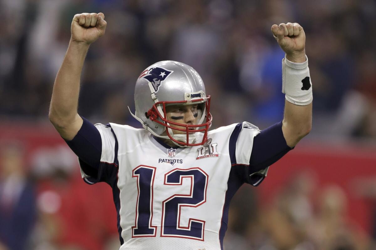 Patriots quarterback Tom Brady reacts after a two-point conversion during the fourth quarter in Super Bowl LI.