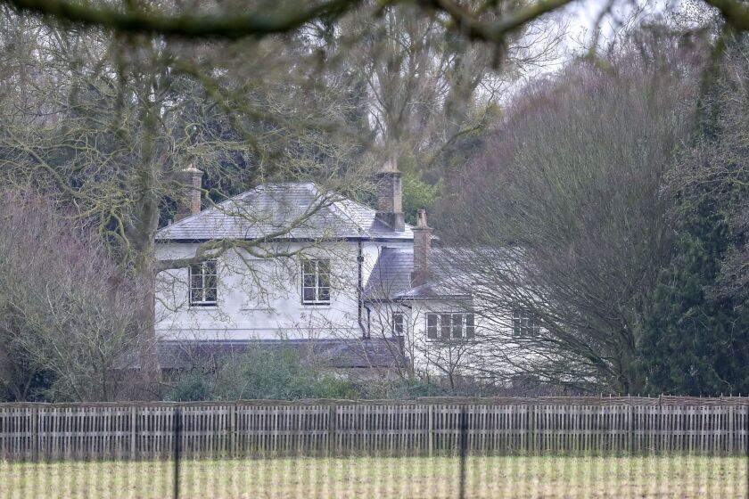 FILE - In this Jan. 14, 2020 file photo, a general view of Frogmore Cottage on the Home Park Estate, Windsor. Prince Harry has repaid 2.4 million pounds ($3.2 million) in British taxpayers’ money that was used to renovate the home intended for him and his wife Meghan before they gave up royal duties. A spokesman on Monday, Sept. 7, 2020 Harry has made a contribution to the Sovereign Grant, the public money that goes to the royal family. (Steve Parsons/PA via AP, file)