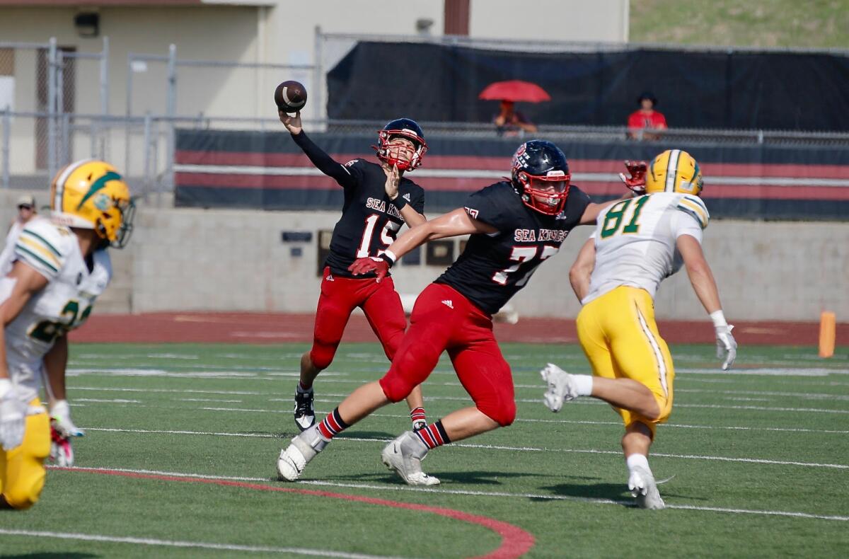 Freshman quarterback Ryan Rakowski makes a pass from the pocket during a game earlier this season.