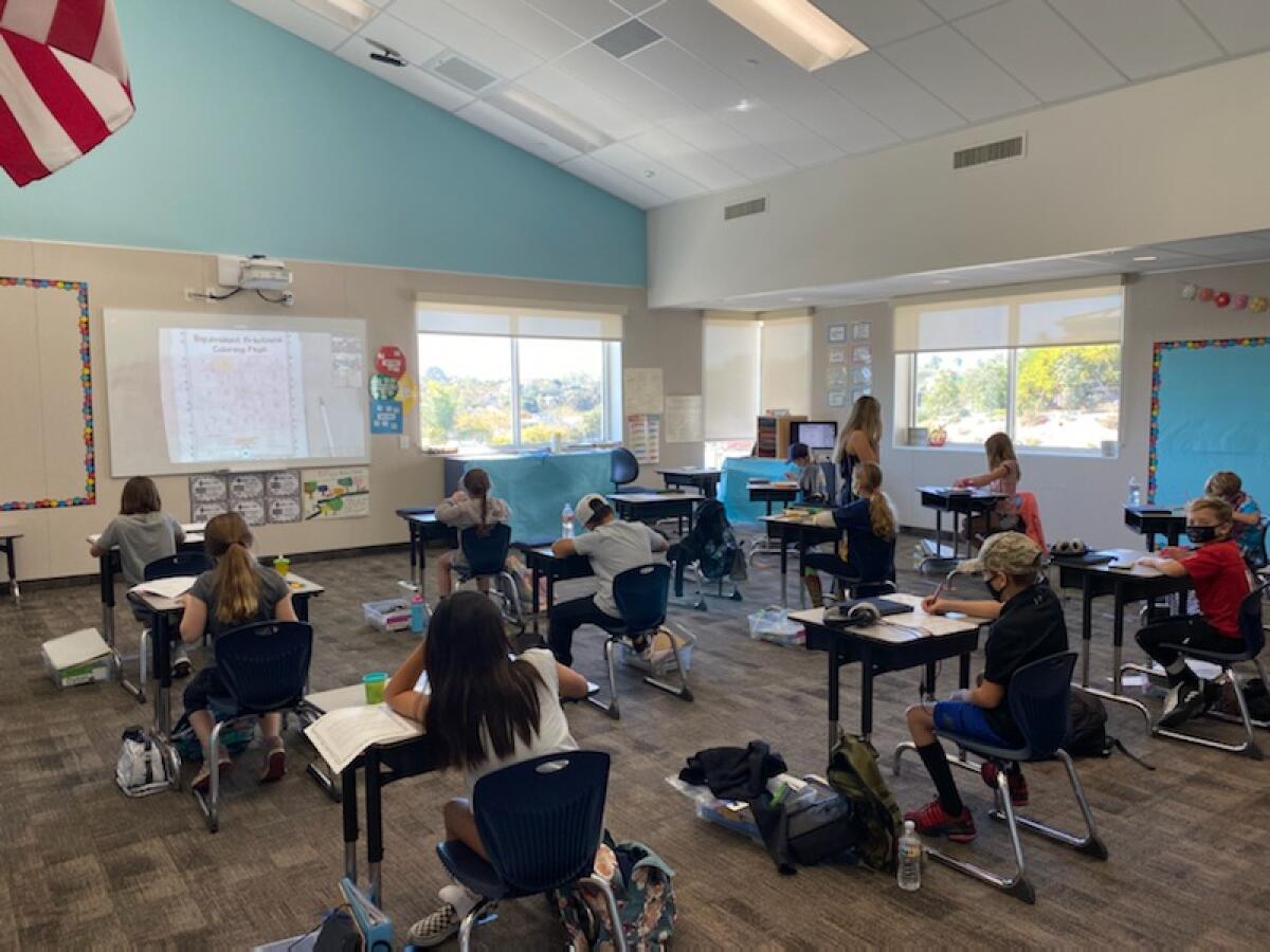 Students in class at Skyline School in Solana Beach.