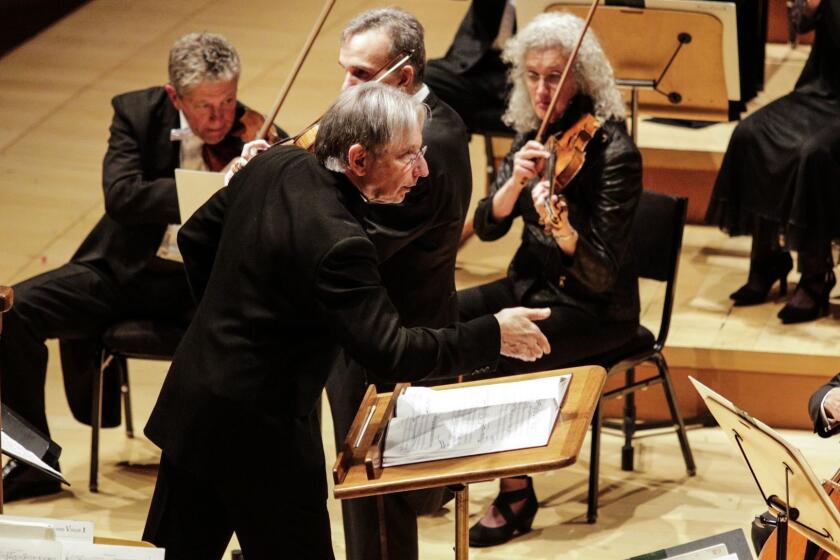 LOS ANGELES, CA--MARCH 27, 2018: San Francisco Symphony music director Michael Tilson Thomas is touring with a program highlighted by Mahler's Fifth Symphony. The San Francisco Symphony performs at the Walt Disney Concert Hall Tuesday evening, March 27, 2018. (Maria Alejandra Cardona\ Los Angeles Times)