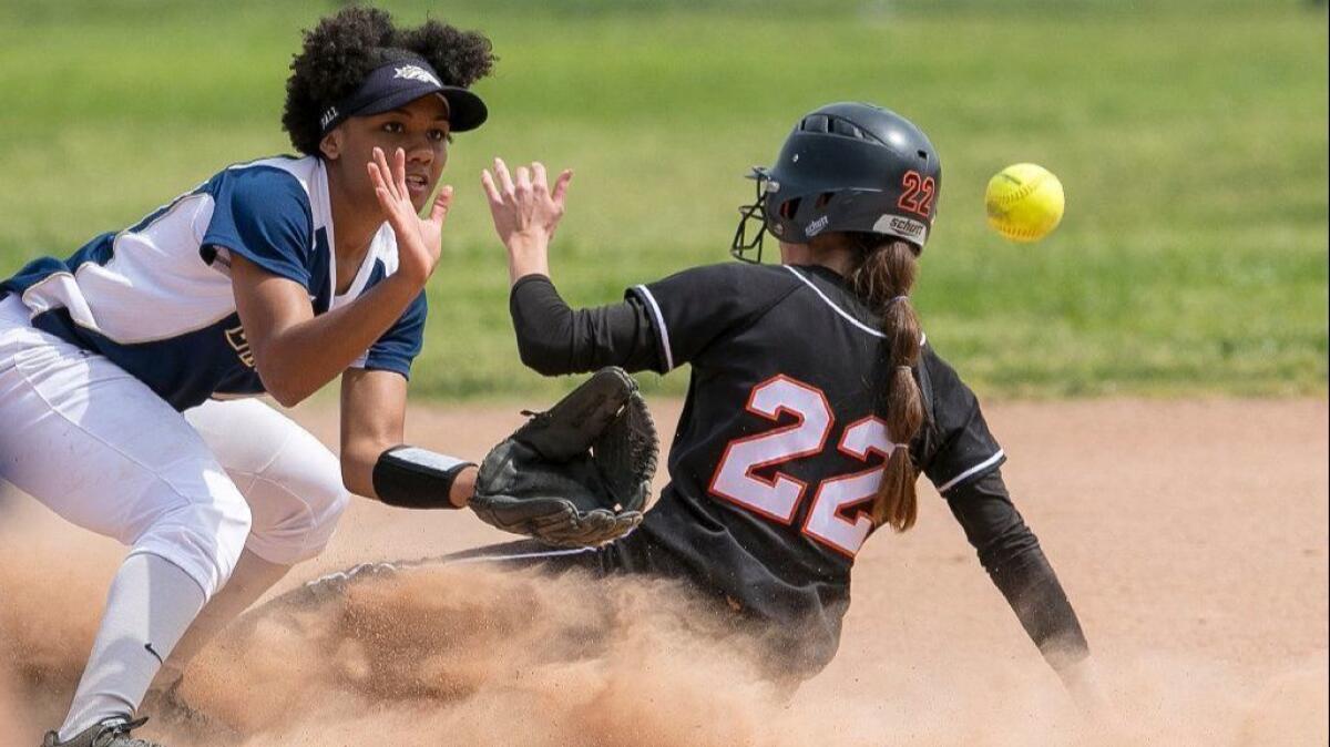 Huntington Beach High's Jadelyn Allchin (22) is one of the area's top returners for the 2019 softball season. She hit .457 with 34 runs scored and 18 stolen bases last year.