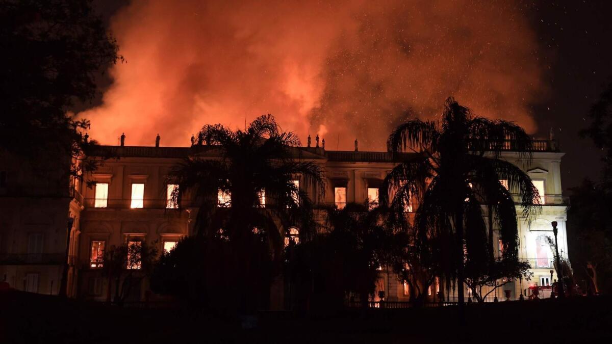 A massive fire engulfs the National Museum, one of Brazil's oldest, in Rio de Janeiro on Sept. 2, 2018.