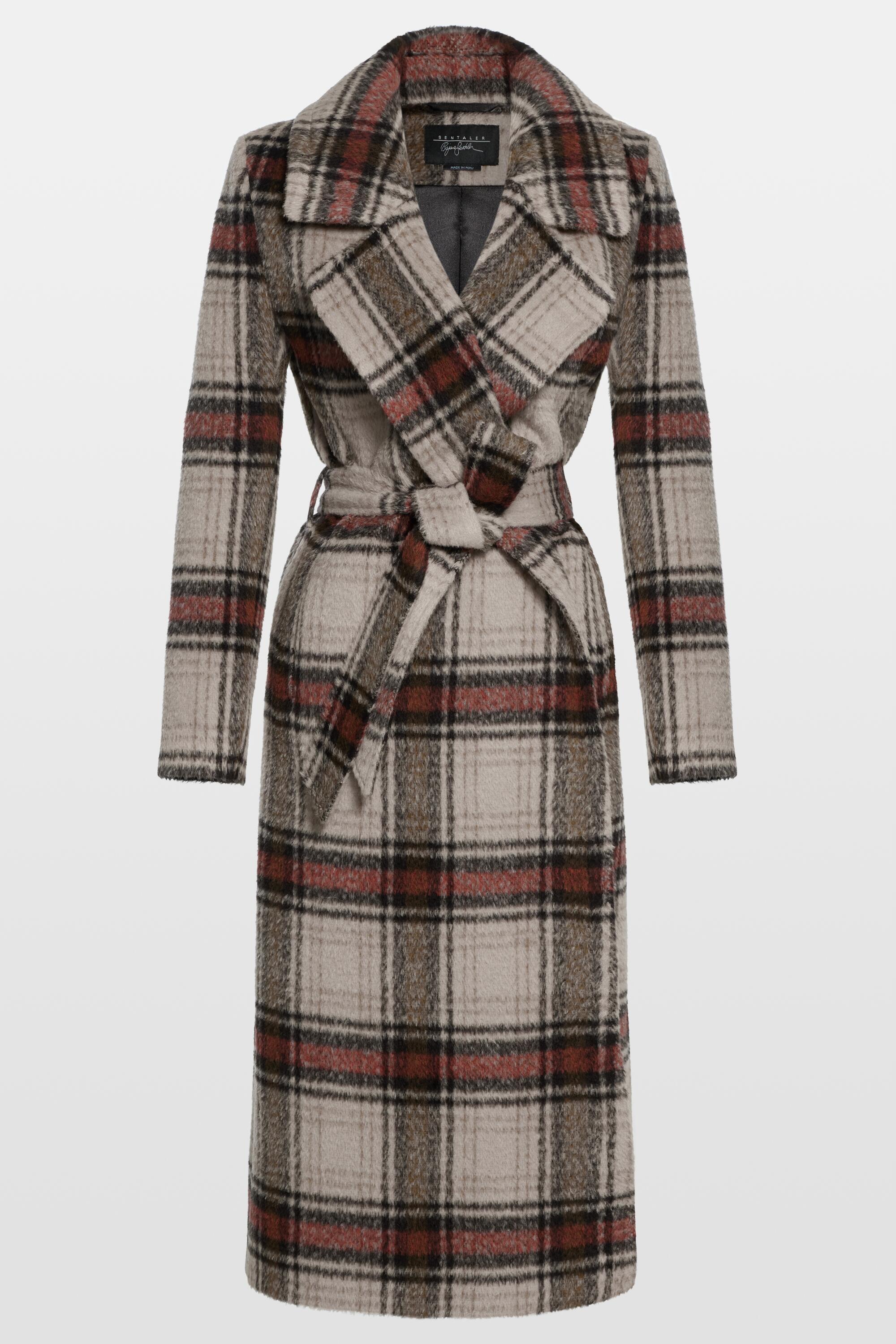 Sentaler Plaid Notched Collar Wrap Coat