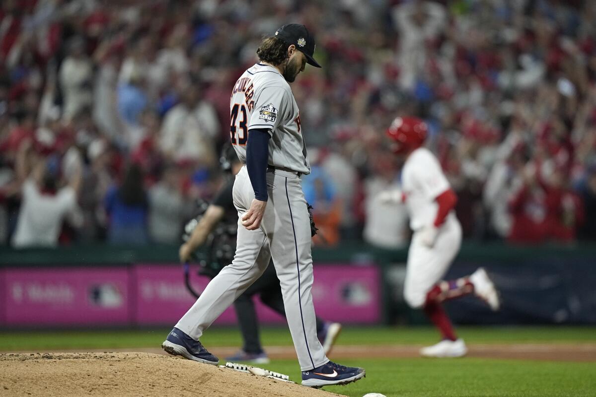 Phillies make history with 5 homers off Astros starter in Game 3 win