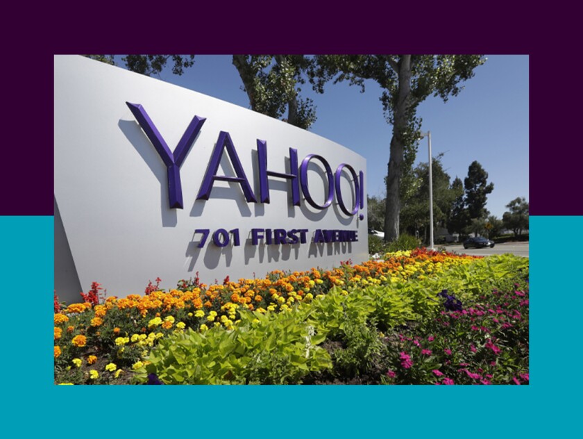 A Yahoo sign at the company's headquarters in Sunnyvale, Calif.