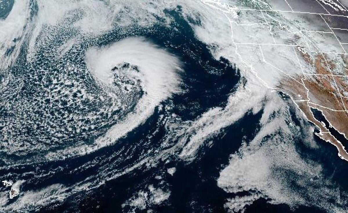 Satellite geocolor composite of the West Coast of the United States on Saturday.