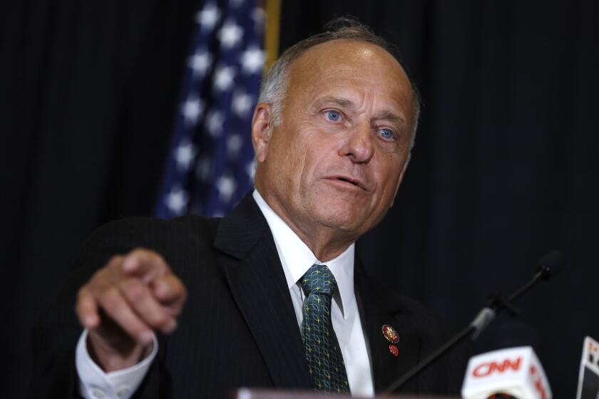Rep. Steve King, R-Iowa, speaks during a news conference in Des Moines, Iowa. 