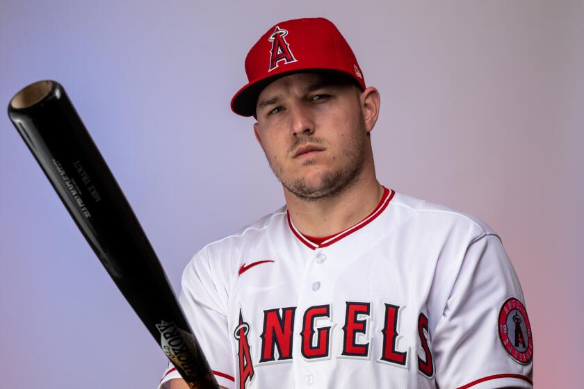 TEMPE, ARIZ. - FEBRUARY 18: Los Angeles Angels outfielder Mike Trout.