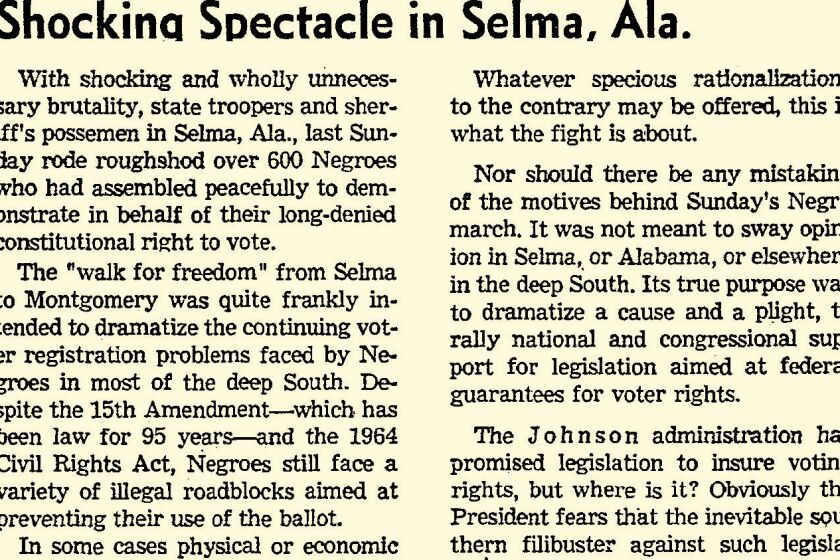 The Los Angeles Times' editorial after the beatings in Selma, Ala., a half-century ago.