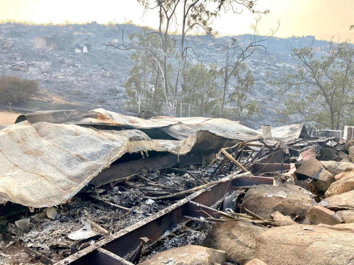 Fire damage at No Boundaries Farm in Jamul.