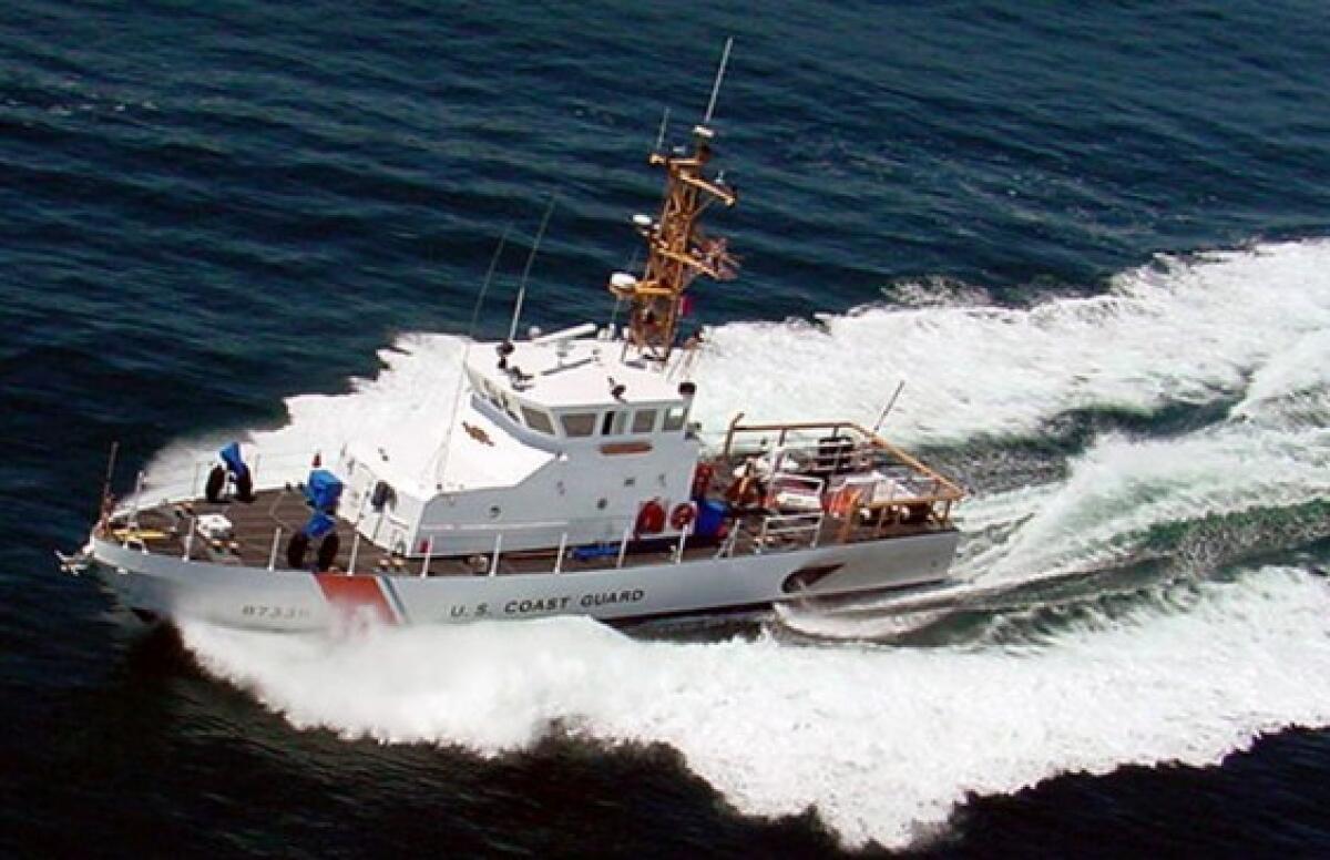 A U.S. Coast Guard cutter patrols the Southern California coast.