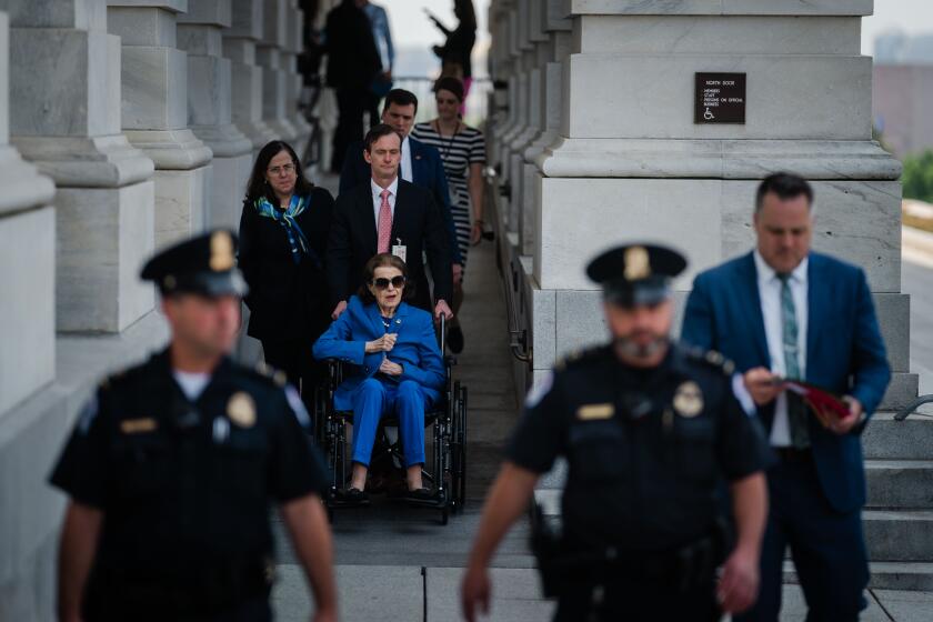 WASHINGTON, DC - MAY 11: Sen. Dianne Feinstein (D-CA) departs from the U.S. Capitol Building following a vote, on Thursday, May 11, 2023 in Washington, DC. Feinstein attended her first hearing after fighting illness and being absent from the Senate for almost three months. (Kent Nishimura / Los Angeles Times)