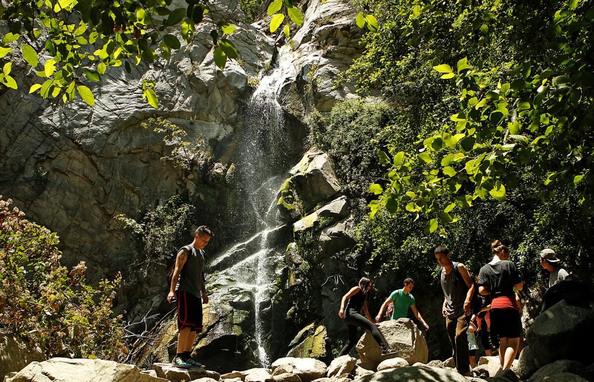 A wading pool at the base of Sturtevant Falls attracts hikers and picnickers.