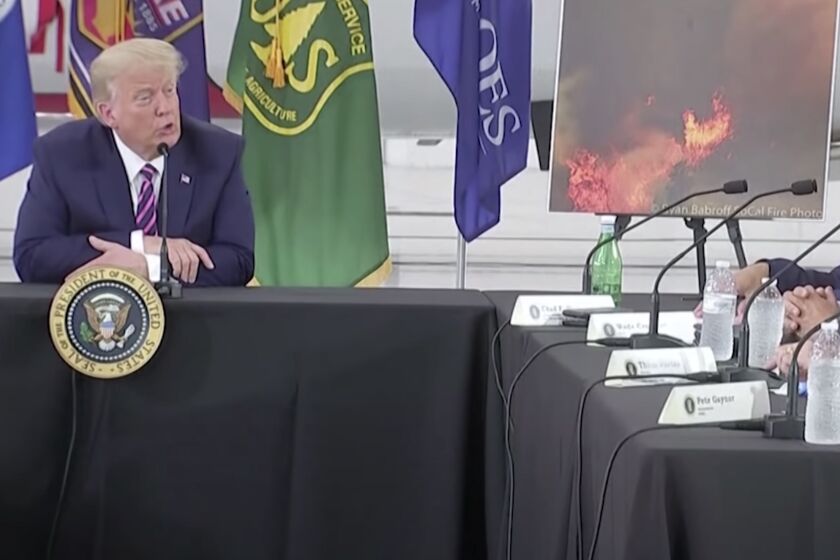 Trump tells California Natural Resources Secretary Wade Crowfoot, "It'll start getting cooler," as his answer to climate change.