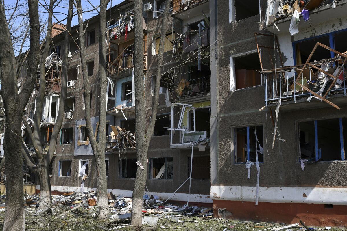 Apartment building destroyed by shelling