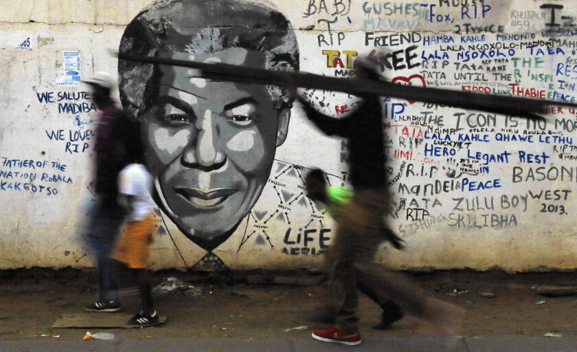 A Nelson Mandela mural in Katlehong, south of Johannesburg, South Africa.