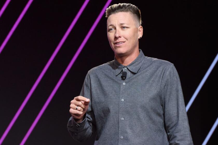 Abby Wambach speaks onstage during The 2019 MAKERS Conference at Monarch Beach Resort on Feb. 7, 2019 in Dana Point, California. (Vivien Killilea/Getty Images for MAKERS/TNS) ** OUTS - ELSENT, FPG, TCN - OUTS **