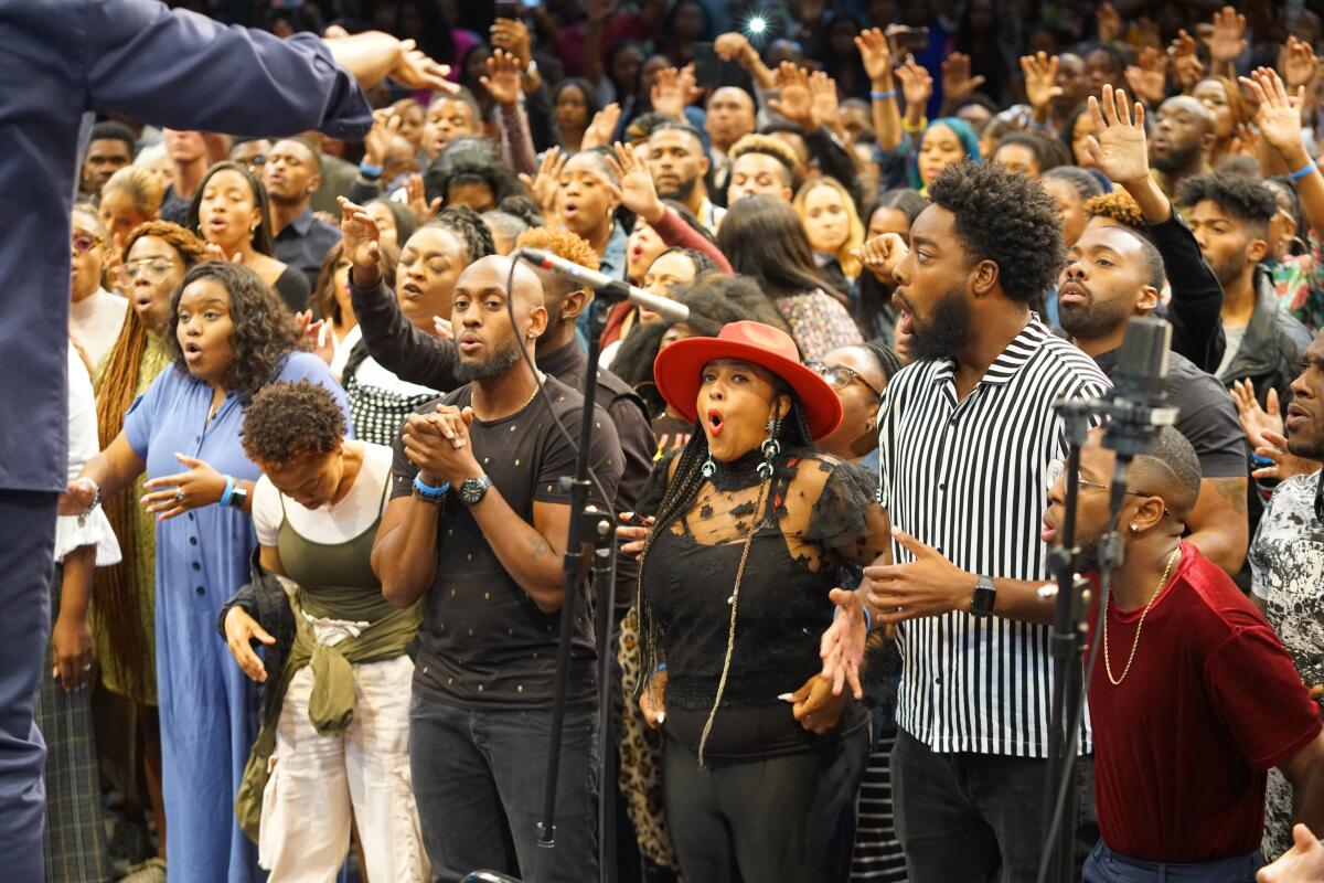 Large choir singing in church