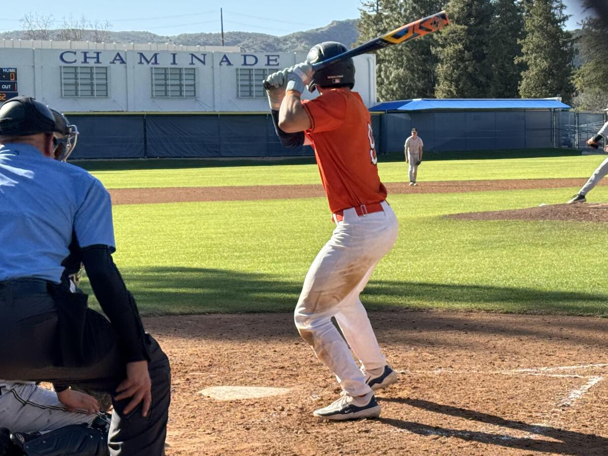 Carter Bennett of Chaminade is set in the batter's box against Harvard-Westlake on Tuesday.