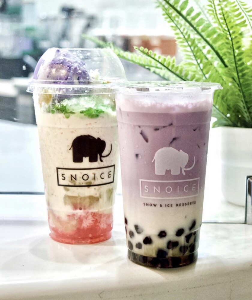 Halo-halo e tarchata con boba sono tra le bevande da dessert di Snoice.