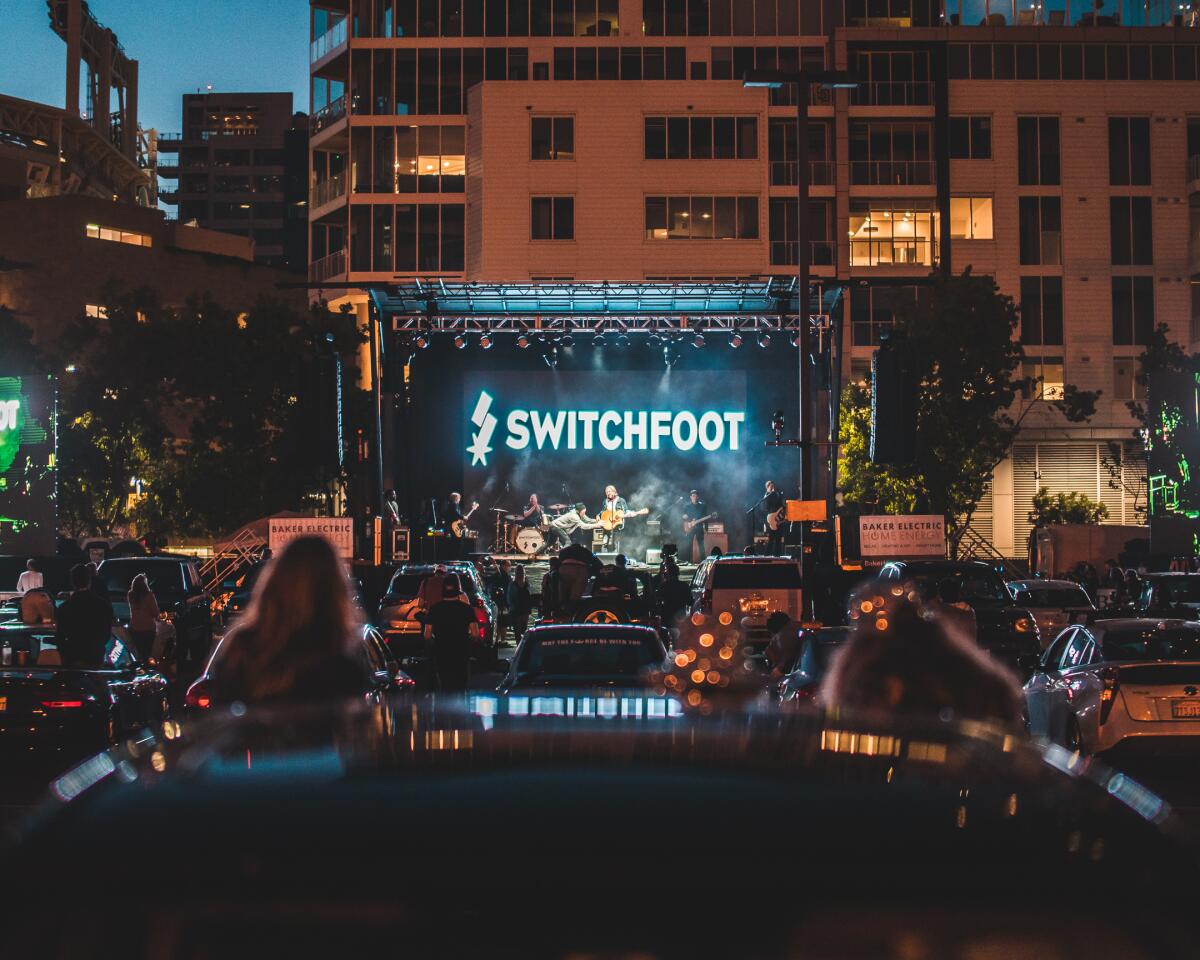 Sunday's rousing "Feed the Need" sold-out drive-in concert by Switchfoot took place in one of Petco Park's parking lots.