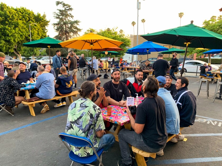 A photo of Akbar's parking lot, which has been turned into a patio.