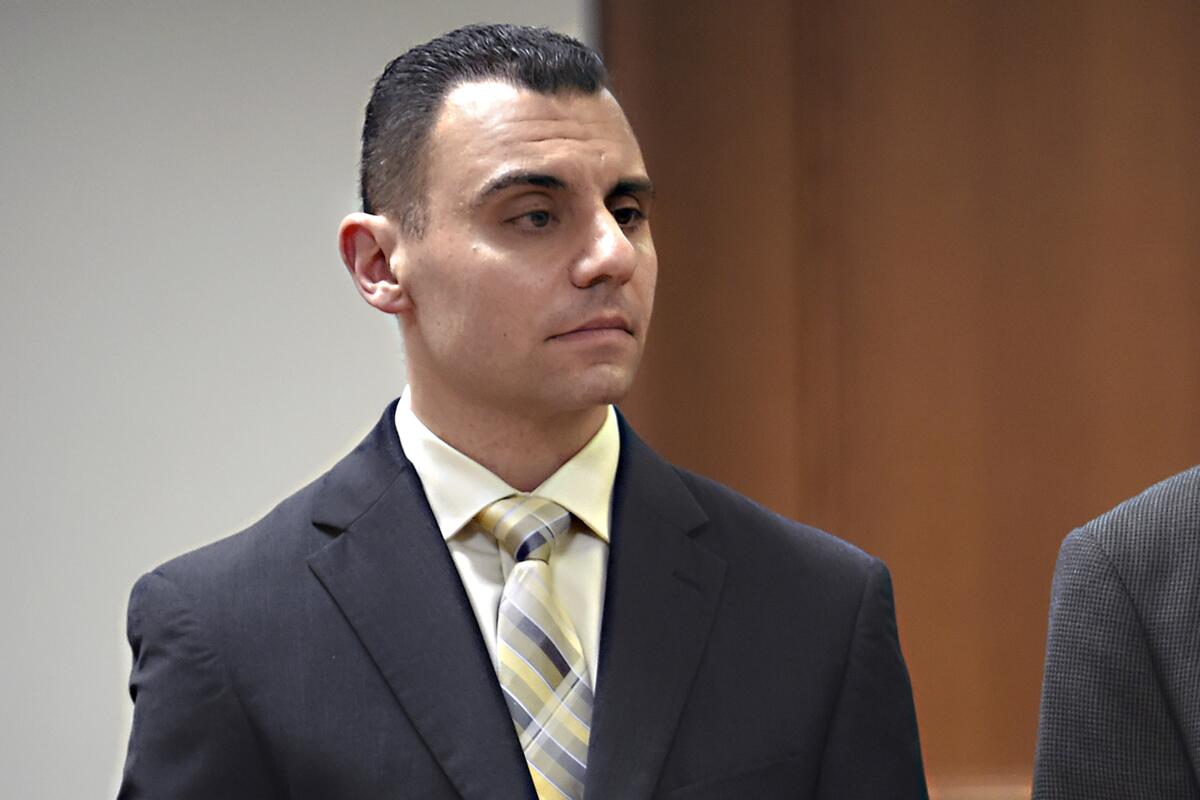 FILE — Richard Dabate, of Ellington, appears at his pre-trial hearing at Rockville Superior Court, May 26, 2017, in Vernon, Conn. Dabate, who prosecutors say killed his wife in 2015 and gave statements to police that conflicted with data on her Fitbit exercise activity tracker, was sentenced to 65 years in prison Thursday, Aug. 18, 2022. Dabate plans to appeal claiming he's innocent and another man killed his wife. (Brad Horrigan/Hartford Courant via AP, Pool, File)