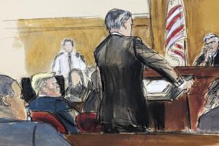 Assistant district Attorney Christopher Conroy presents his arguments charging Donald Trump, second from left, with contempt to Judge Juan Merchan in Manhattan criminal court, Tuesday, April 23, 2024, in New York. (Elizabeth Williams via AP)