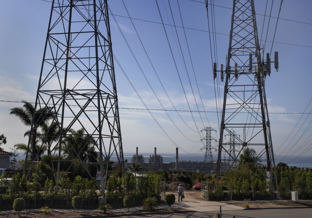 Power lines carry electricity from the AES gas-fired plant in Redondo Beach.