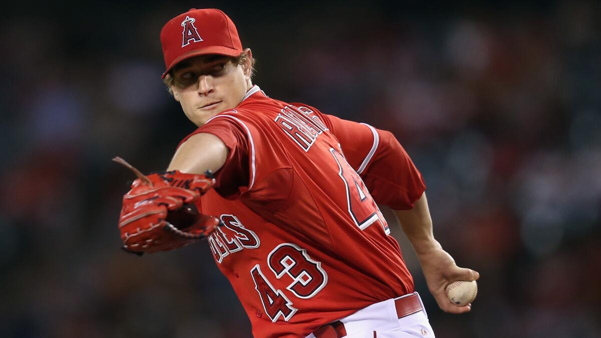 Angels starting pitcher Garrett Richards, delivering a pitch during a 5-2 victory over the Houston Astros, will take the mound for the series opener against the A's on Monday.