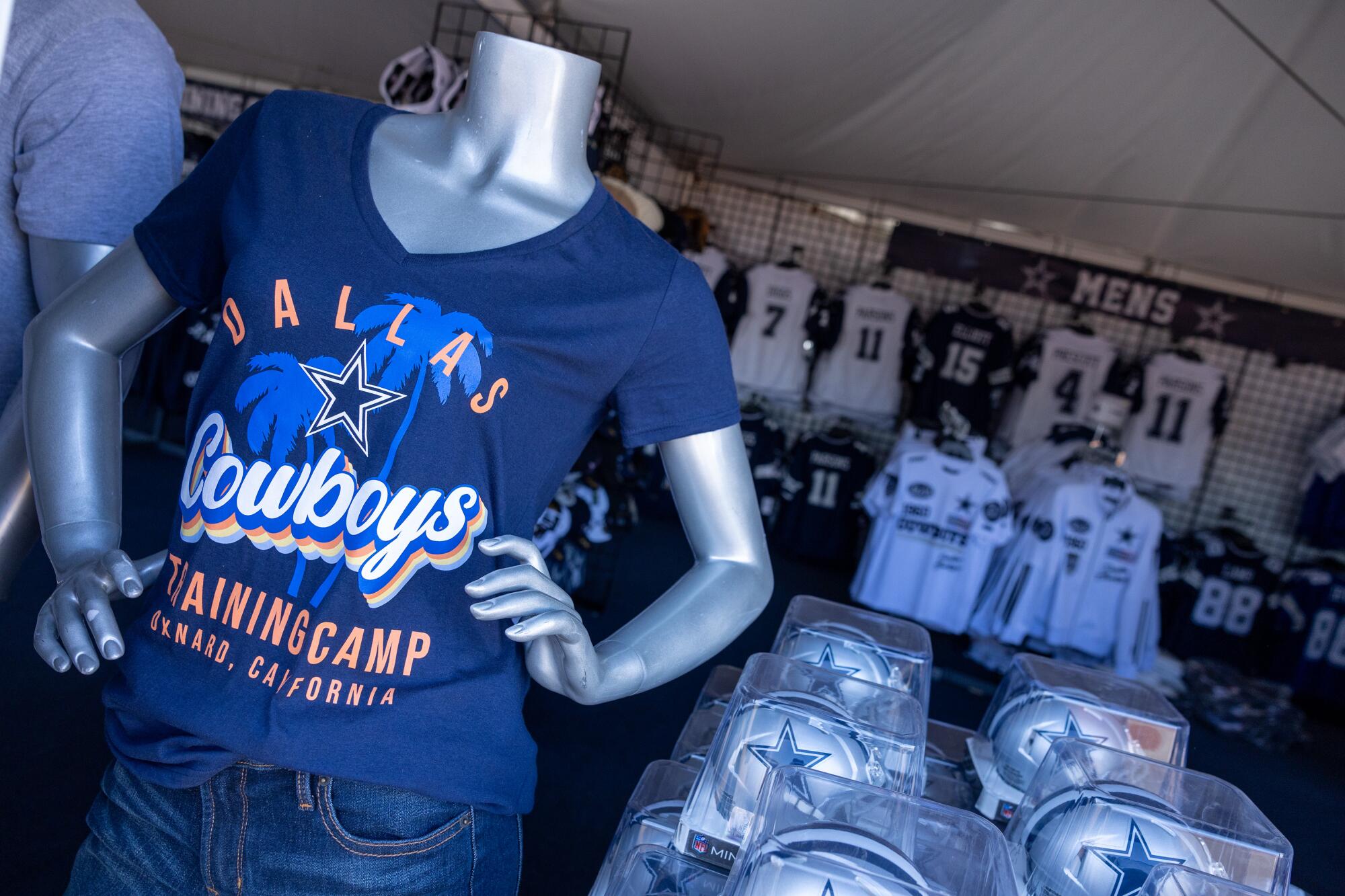 Cowboys merchandise on display at the team's training camp headquarters in Oxnard. 