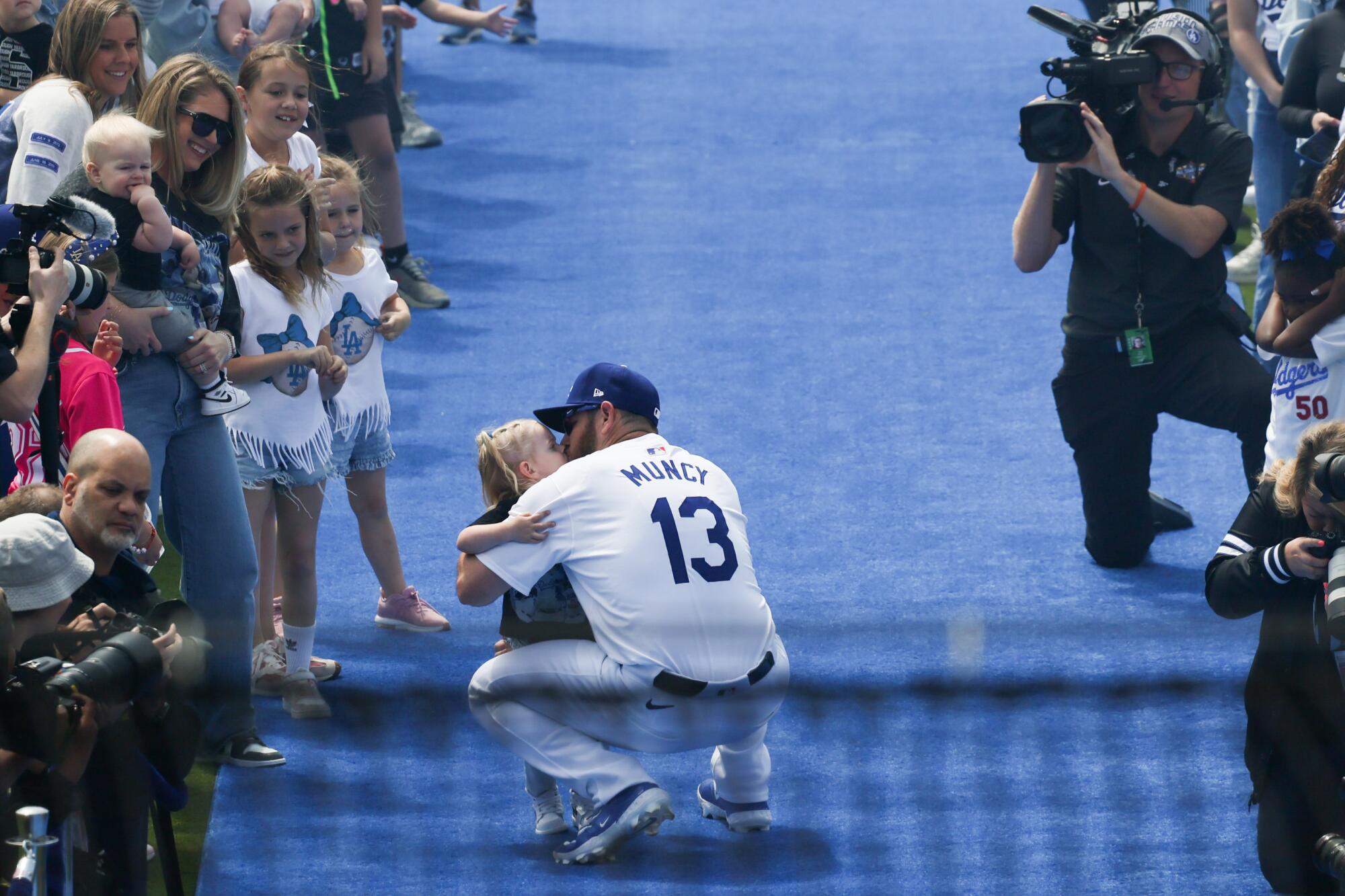Los Angeles Dodgers third baseman Max Muncy is introduced.
