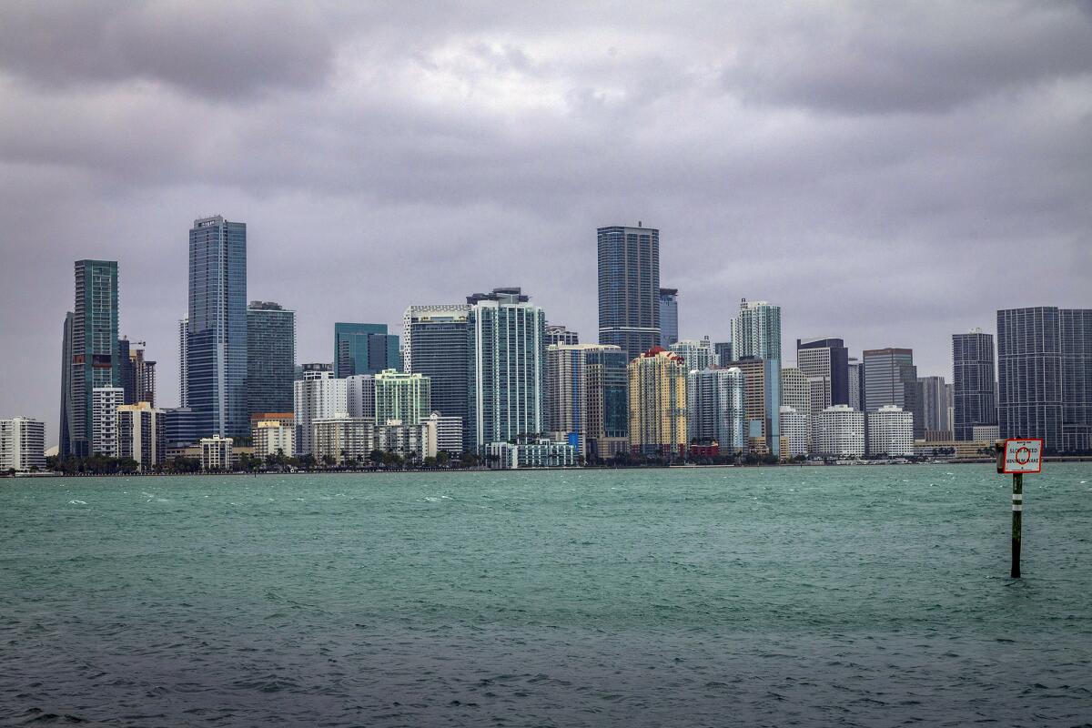 The Miami skyline, as viewed from the Rickenbacker Causeway in South Florida
